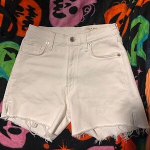 rag & bone Off-White High-Rise Frayed Hem Jean Shorts